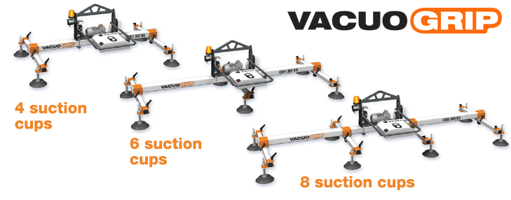 VACUOGRIP COVAL, horizontal vacuum lifting devices are available with 4, 6 or 8 suction cups.